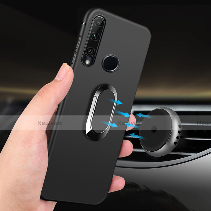 Ultra-thin Silicone Gel Soft Case with Magnetic Finger Ring Stand for Huawei Honor 20E Black