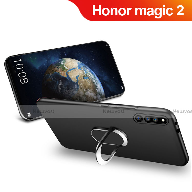 Ultra-thin Silicone Gel Soft Case with Magnetic Finger Ring Stand for Huawei Honor Magic 2 Black