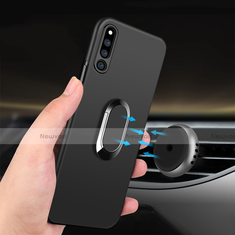 Ultra-thin Silicone Gel Soft Case with Magnetic Finger Ring Stand for Huawei Honor Magic 2 Black