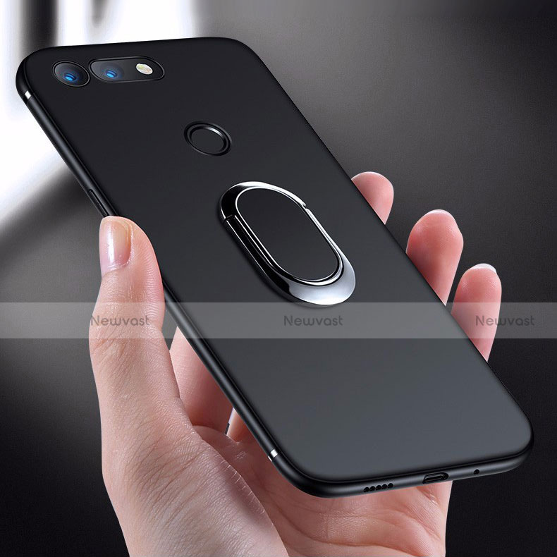 Ultra-thin Silicone Gel Soft Case with Magnetic Finger Ring Stand for Huawei Honor V20 Black