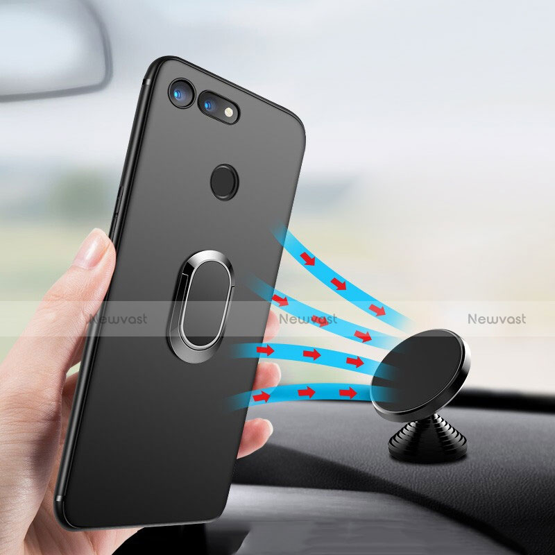 Ultra-thin Silicone Gel Soft Case with Magnetic Finger Ring Stand for Huawei Honor V20 Black
