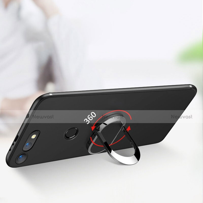 Ultra-thin Silicone Gel Soft Case with Magnetic Finger Ring Stand for Huawei Honor V20 Black