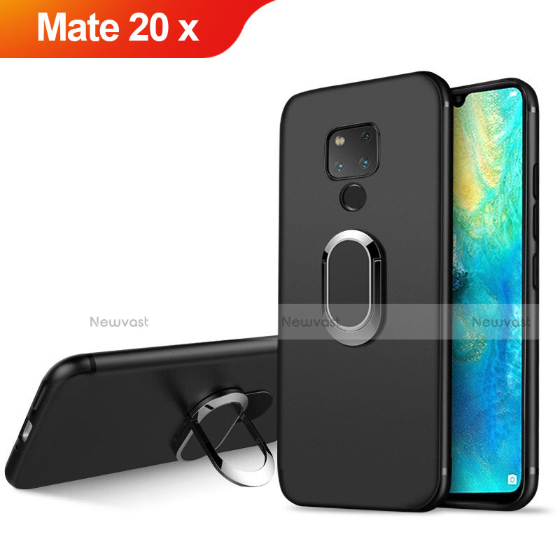 Ultra-thin Silicone Gel Soft Case with Magnetic Finger Ring Stand for Huawei Mate 20 X Black