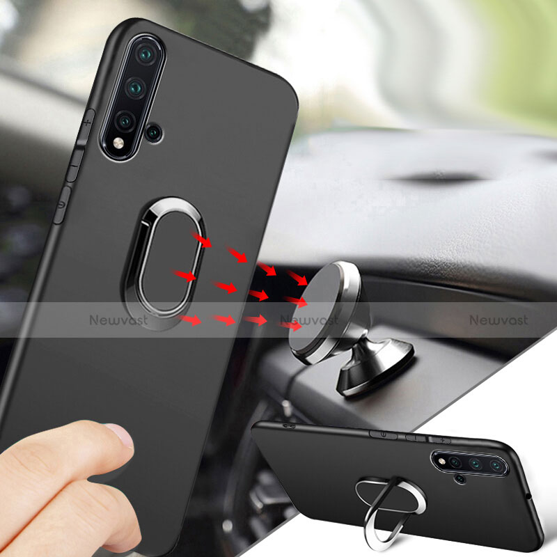 Ultra-thin Silicone Gel Soft Case with Magnetic Finger Ring Stand for Huawei Nova 5 Pro Black