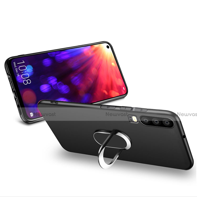 Ultra-thin Silicone Gel Soft Case with Magnetic Finger Ring Stand for Huawei P30 Black