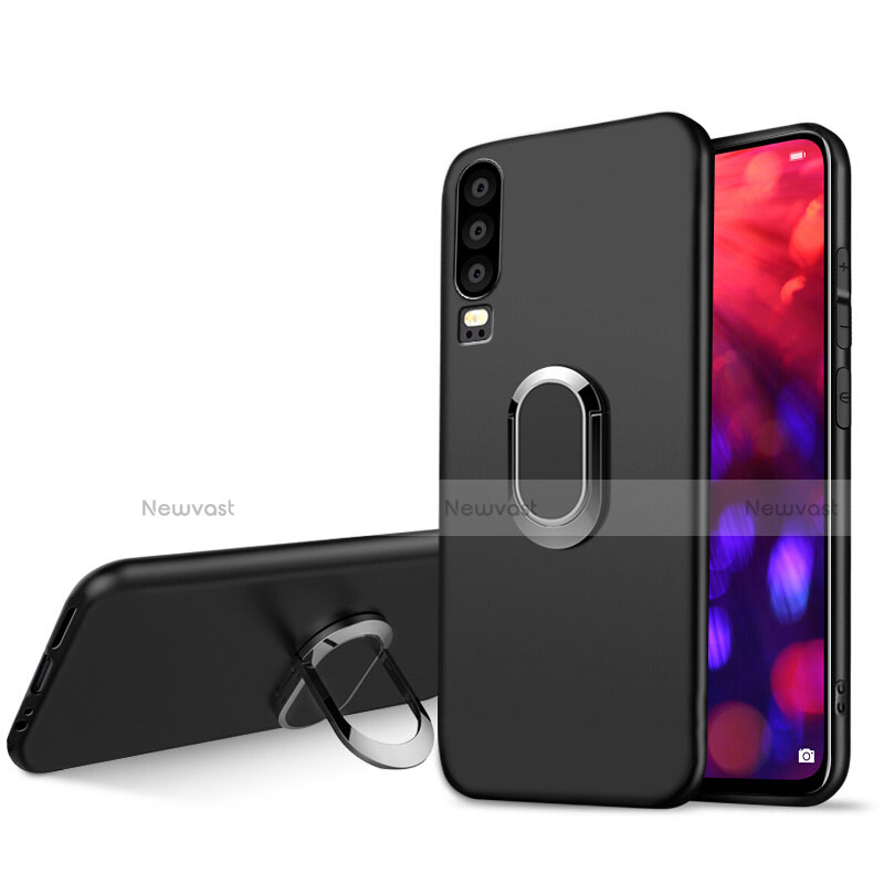 Ultra-thin Silicone Gel Soft Case with Magnetic Finger Ring Stand for Huawei P30 Black