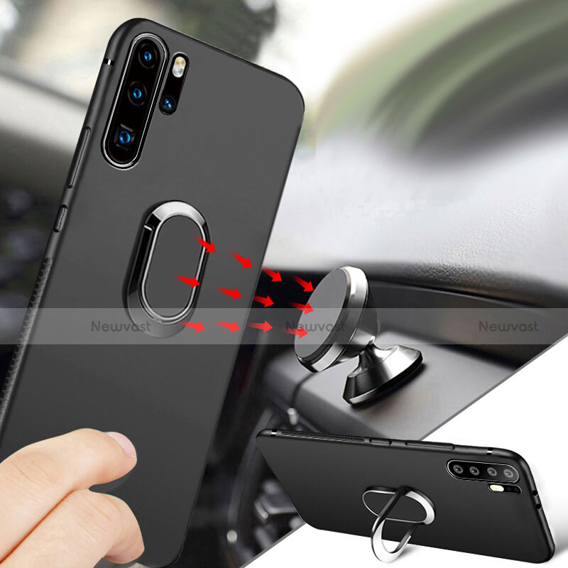 Ultra-thin Silicone Gel Soft Case with Magnetic Finger Ring Stand for Huawei P30 Pro Black