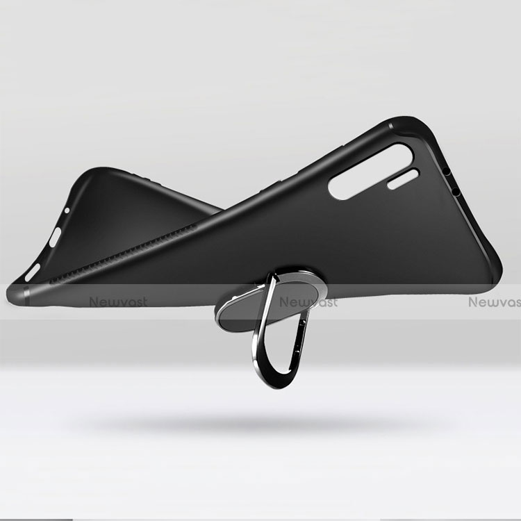 Ultra-thin Silicone Gel Soft Case with Magnetic Finger Ring Stand for Huawei P30 Pro New Edition Black