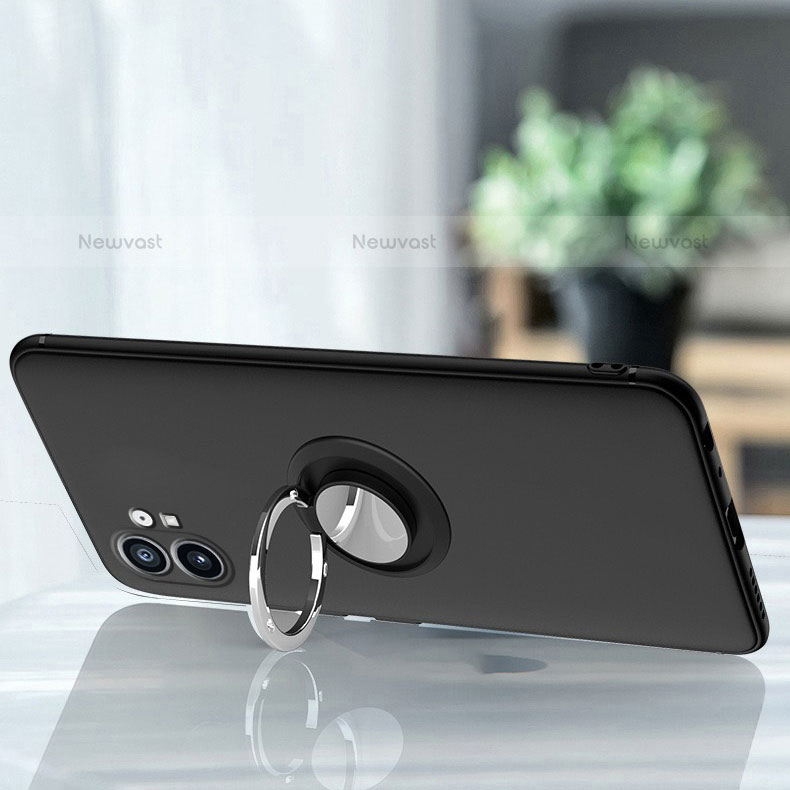 Ultra-thin Silicone Gel Soft Case with Magnetic Finger Ring Stand for Nothing Phone 1 Black