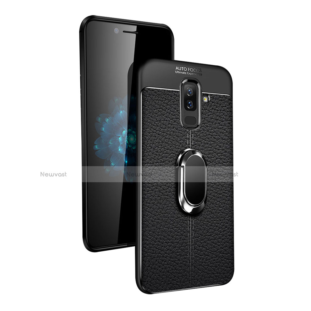 Ultra-thin Silicone Gel Soft Case with Magnetic Finger Ring Stand for Samsung Galaxy A6 Plus (2018) Black