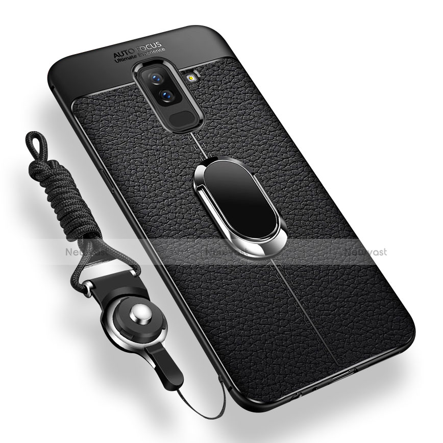 Ultra-thin Silicone Gel Soft Case with Magnetic Finger Ring Stand for Samsung Galaxy A6 Plus (2018) Black