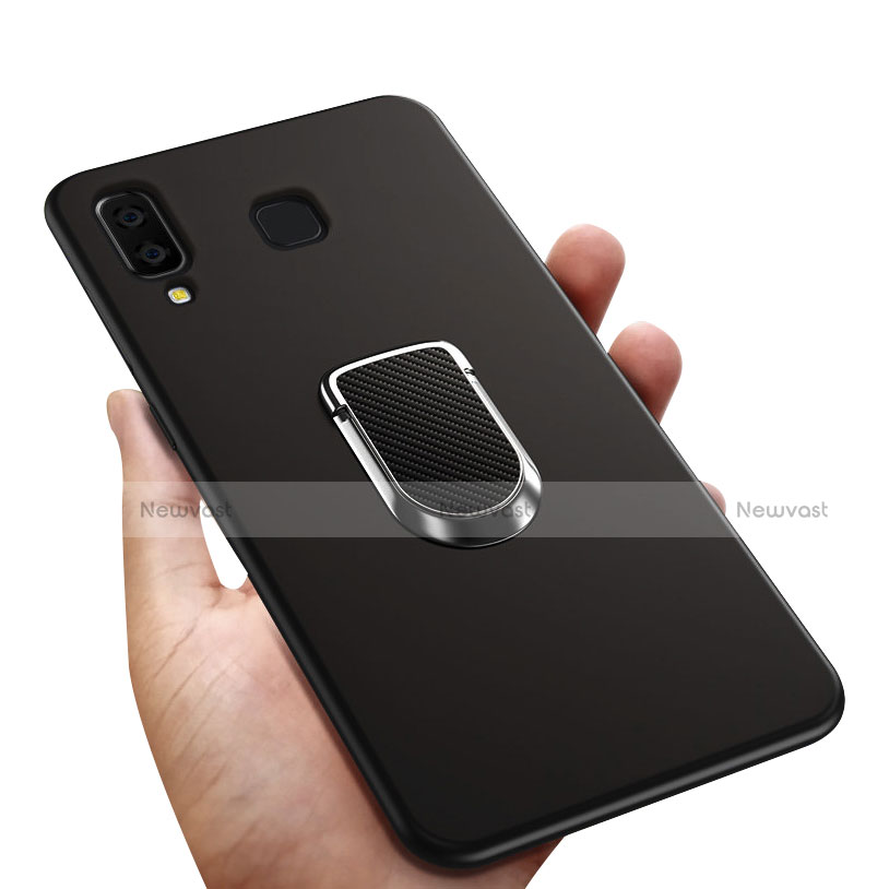 Ultra-thin Silicone Gel Soft Case with Magnetic Finger Ring Stand for Samsung Galaxy A8 Star Black