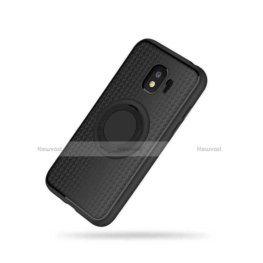 Ultra-thin Silicone Gel Soft Case with Magnetic Finger Ring Stand for Samsung Galaxy Grand Prime Pro (2018) Black