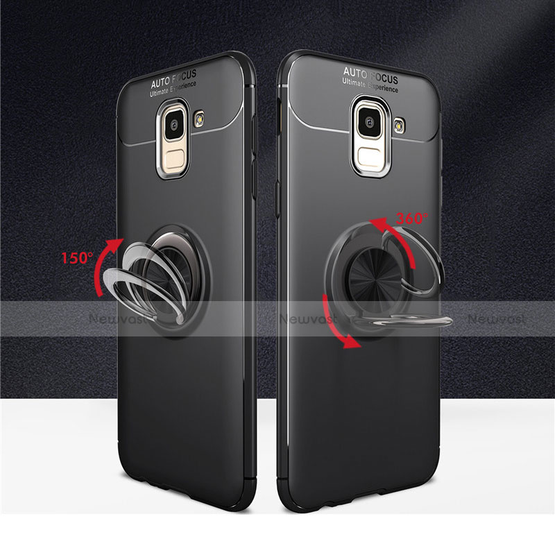 Ultra-thin Silicone Gel Soft Case with Magnetic Finger Ring Stand for Samsung Galaxy J6 (2018) J600F Black