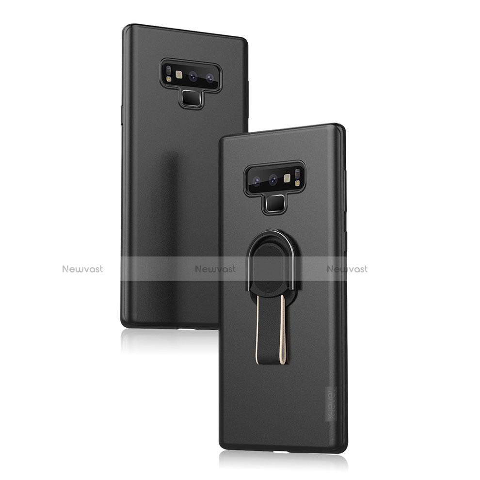 Ultra-thin Silicone Gel Soft Case with Magnetic Finger Ring Stand for Samsung Galaxy Note 9 Black