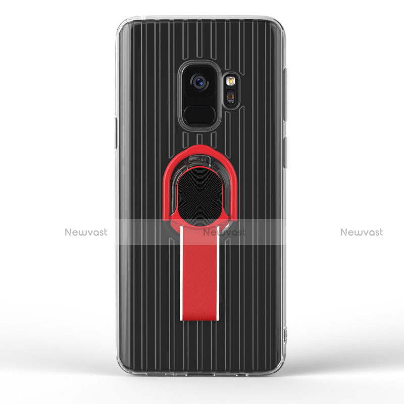 Ultra-thin Silicone Gel Soft Case with Magnetic Finger Ring Stand for Samsung Galaxy S9 Black