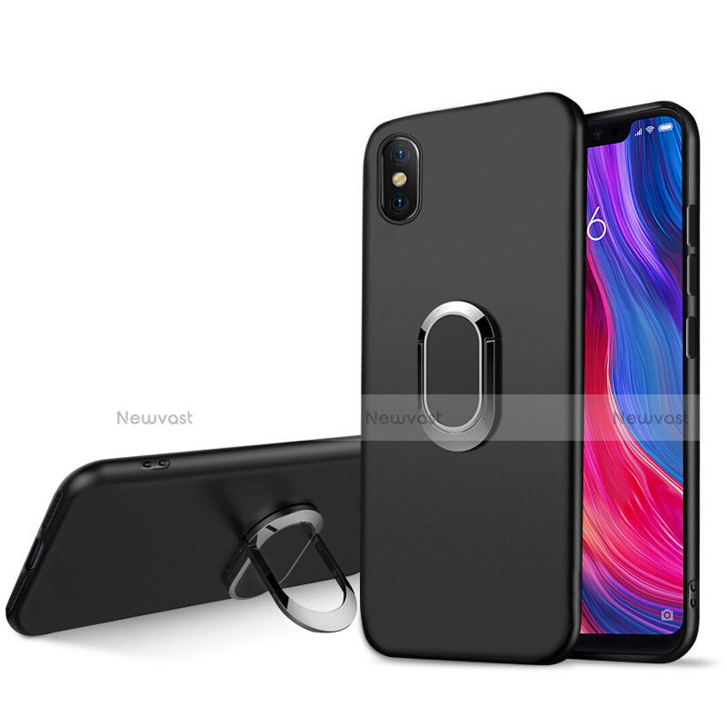 Ultra-thin Silicone Gel Soft Case with Magnetic Finger Ring Stand for Xiaomi Mi 8 Screen Fingerprint Edition Black