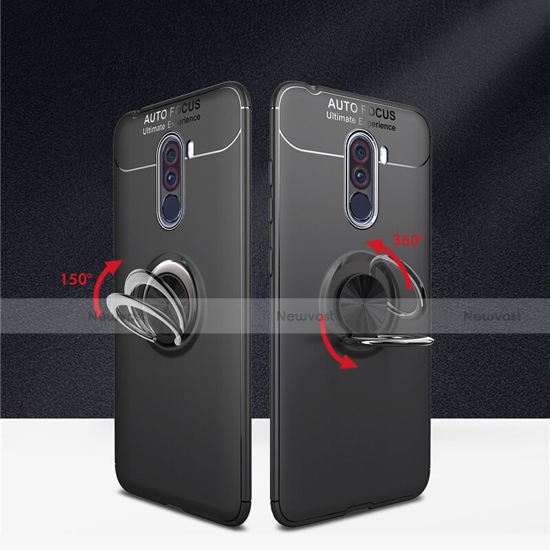 Ultra-thin Silicone Gel Soft Case with Magnetic Finger Ring Stand for Xiaomi Pocophone F1 Black