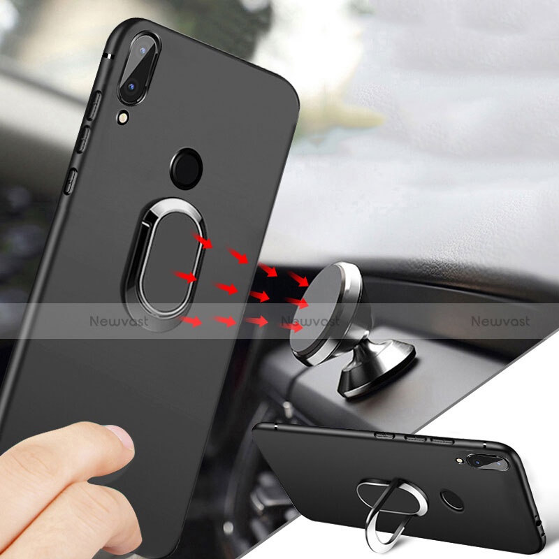 Ultra-thin Silicone Gel Soft Case with Magnetic Finger Ring Stand for Xiaomi Redmi 7 Black