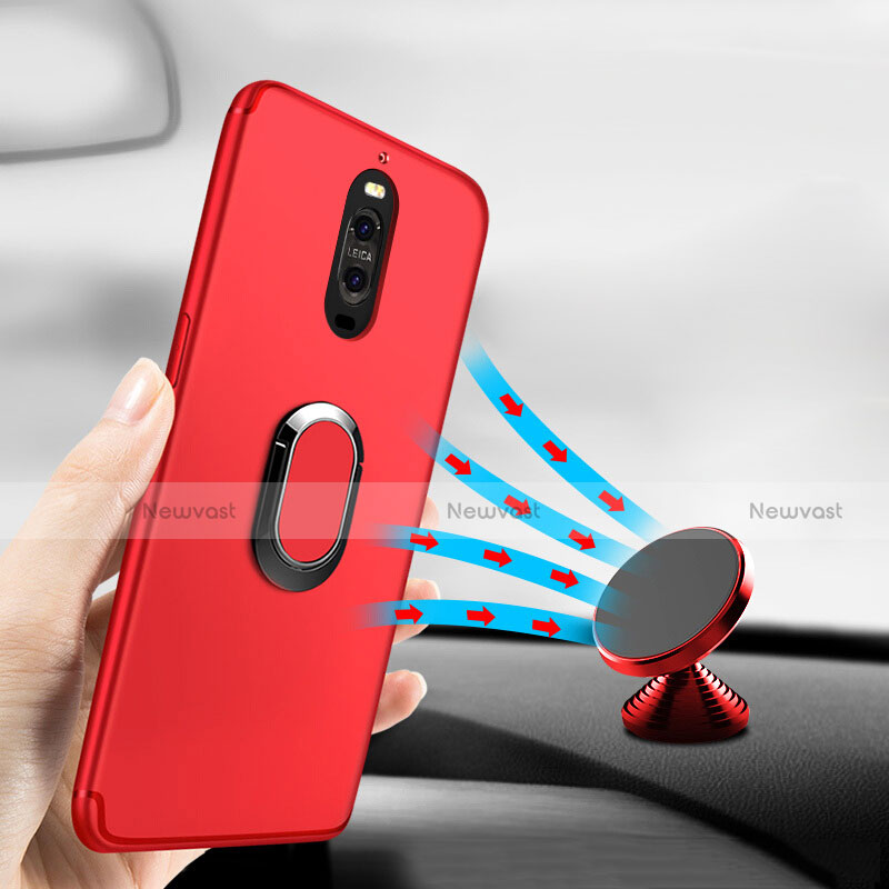 Ultra-thin Silicone Gel Soft Cover with Finger Ring Stand for Huawei Mate 9 Pro Red