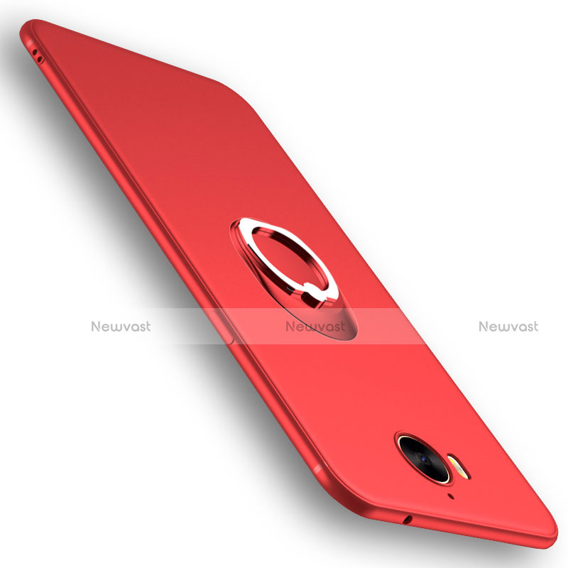 Ultra-thin Silicone Gel Soft Cover with Finger Ring Stand for Huawei Nova Young Red