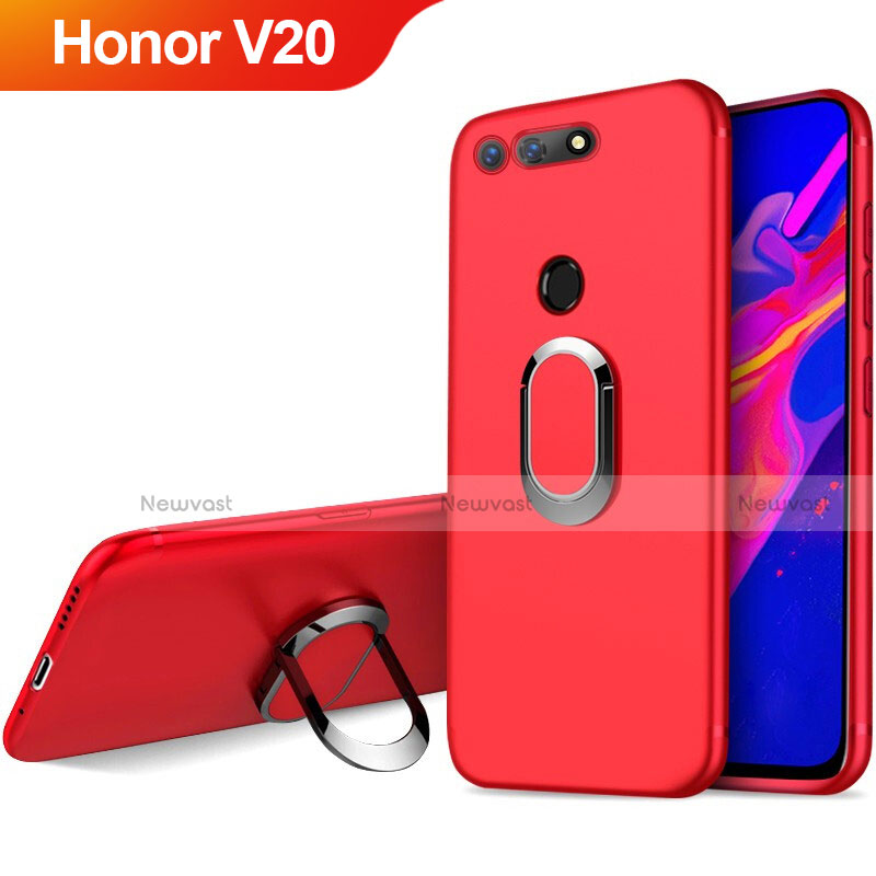 Ultra-thin Silicone Gel Soft Cover with Magnetic Finger Ring Stand for Huawei Honor V20 Red