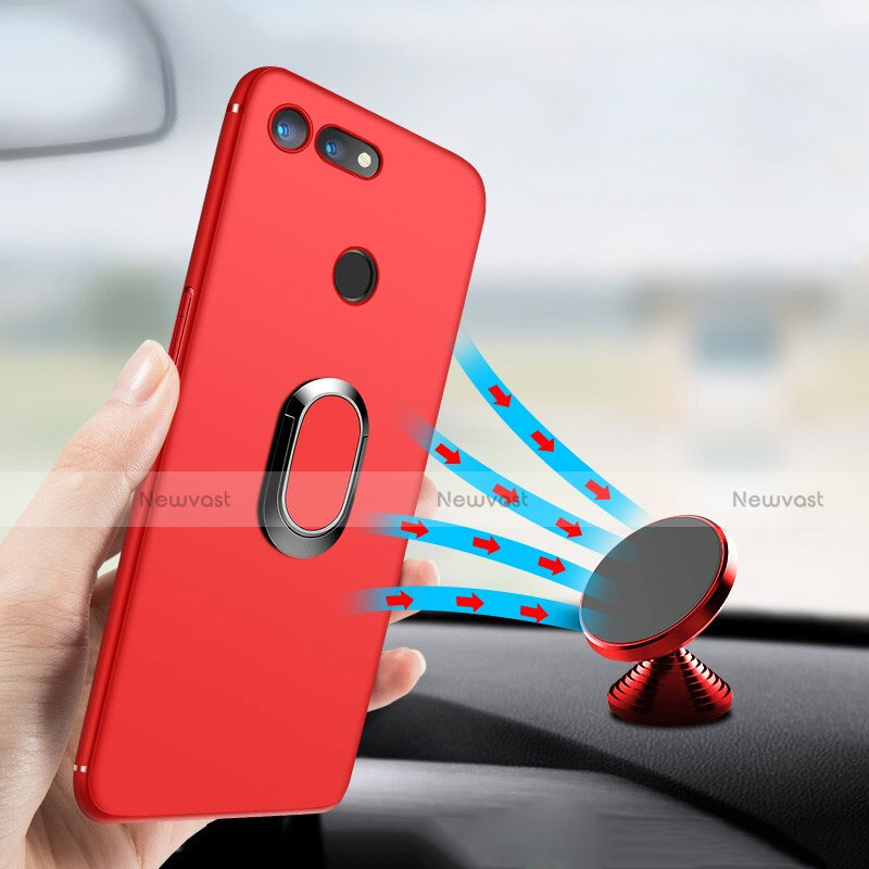 Ultra-thin Silicone Gel Soft Cover with Magnetic Finger Ring Stand for Huawei Honor V20 Red