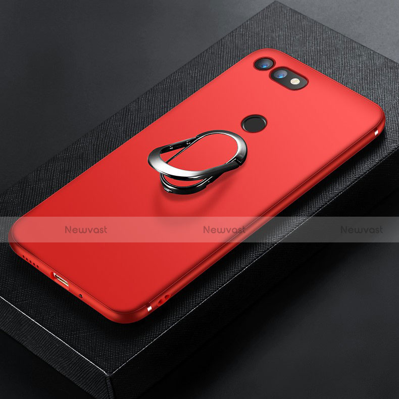 Ultra-thin Silicone Gel Soft Cover with Magnetic Finger Ring Stand for Huawei Honor V20 Red