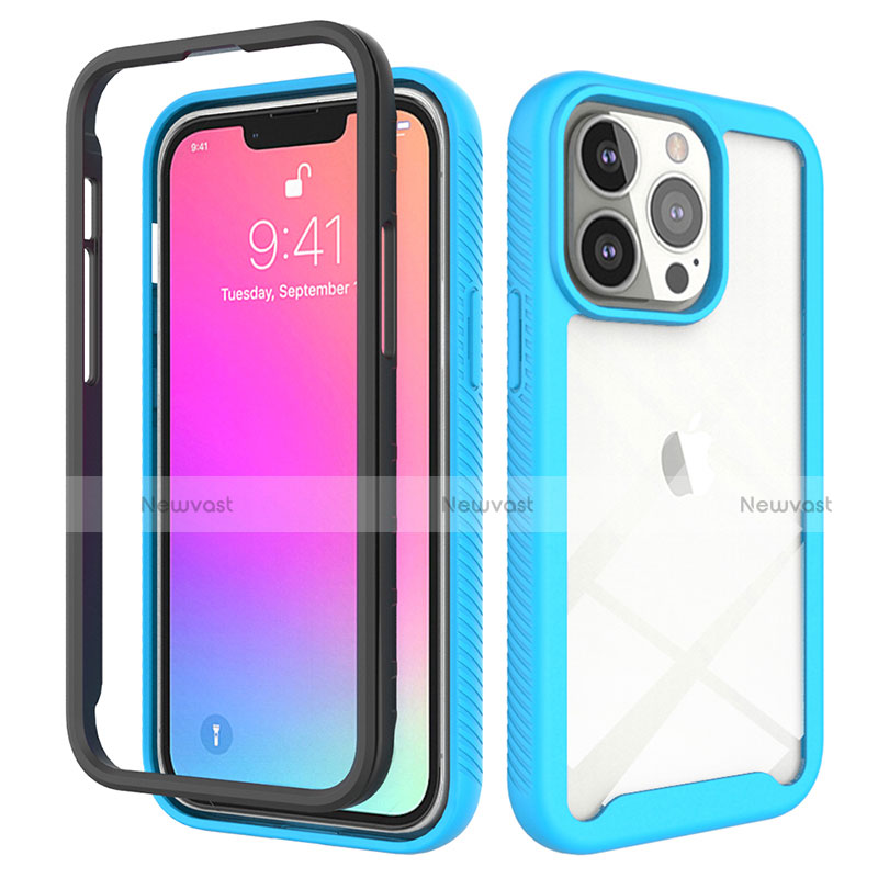 Ultra-thin Silicone Gel Soft Matte Finish Front and Back Case 360 Degrees Cover for Apple iPhone 13 Pro Max Sky Blue