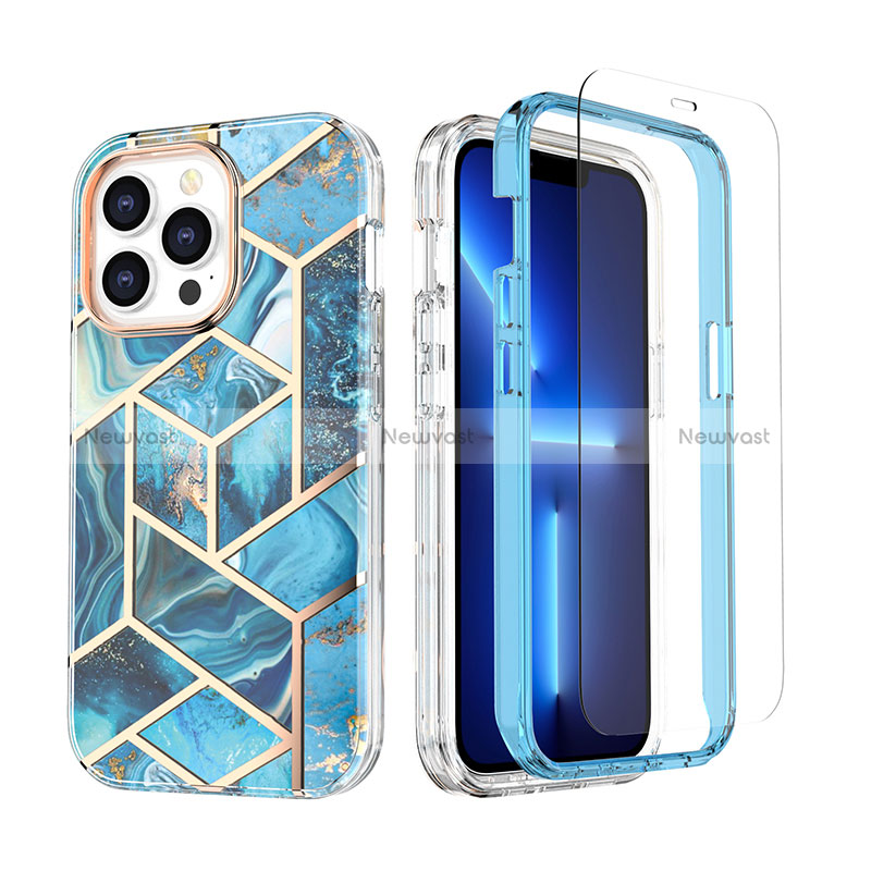 Ultra-thin Silicone Gel Soft Matte Finish Front and Back Case 360 Degrees Cover YJ3 for Apple iPhone 13 Pro Blue