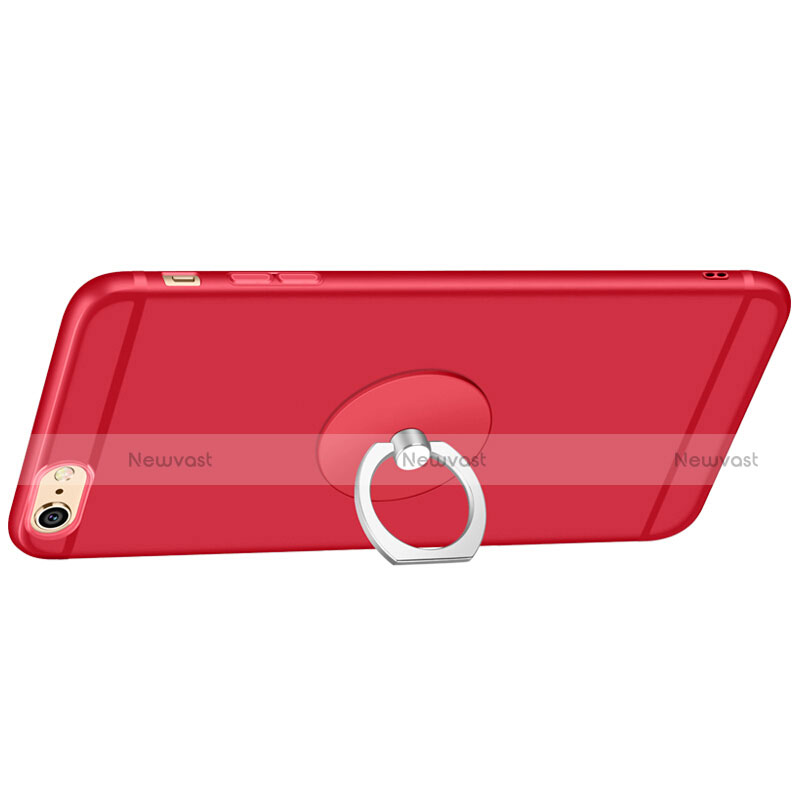 Ultra-thin Silicone TPU Soft Case with Finger Ring Stand for Apple iPhone 6S Red
