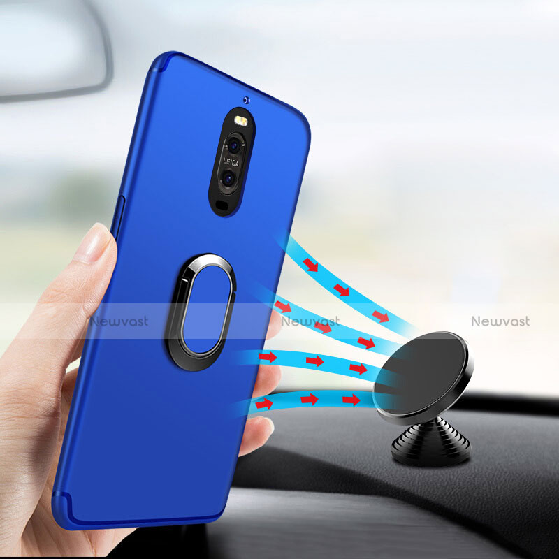 Ultra-thin Silicone TPU Soft Case with Finger Ring Stand for Huawei Mate 9 Pro Blue