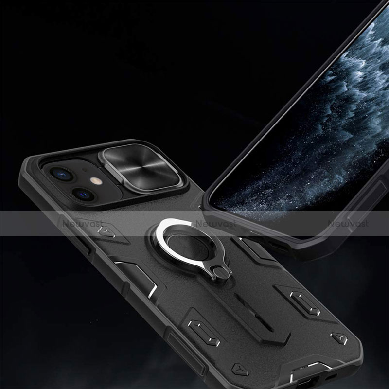 Ultra-thin Silicone TPU Soft Case with Magnetic Finger Ring Stand for Apple iPhone 12 Black