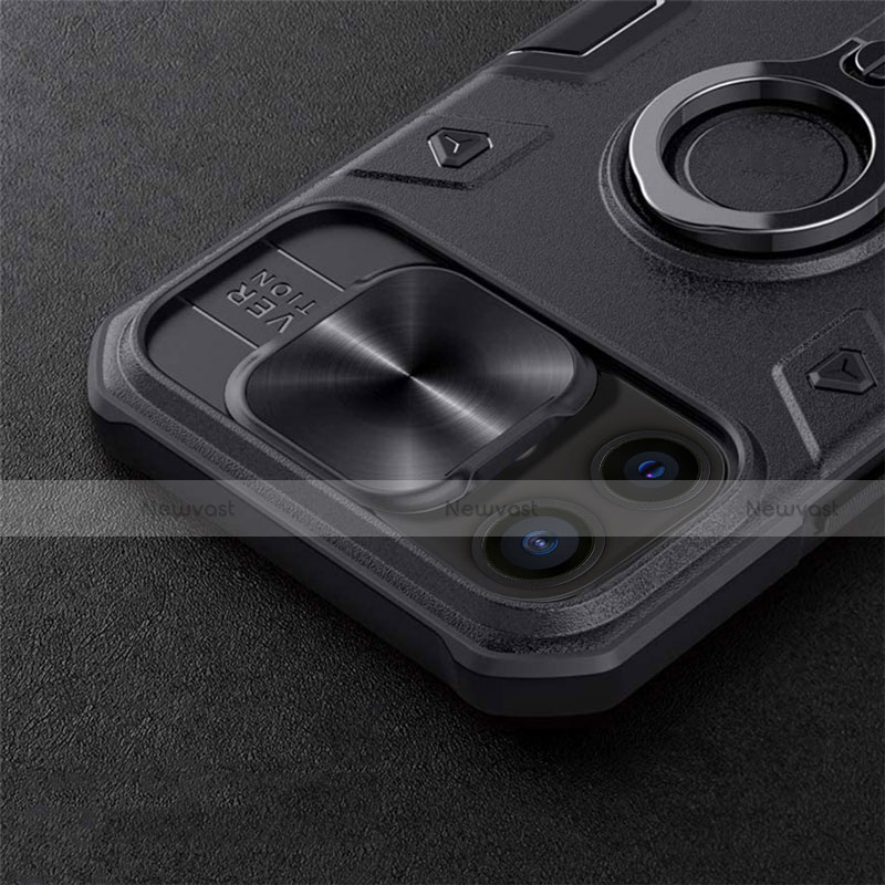 Ultra-thin Silicone TPU Soft Case with Magnetic Finger Ring Stand for Apple iPhone 12 Mini Black