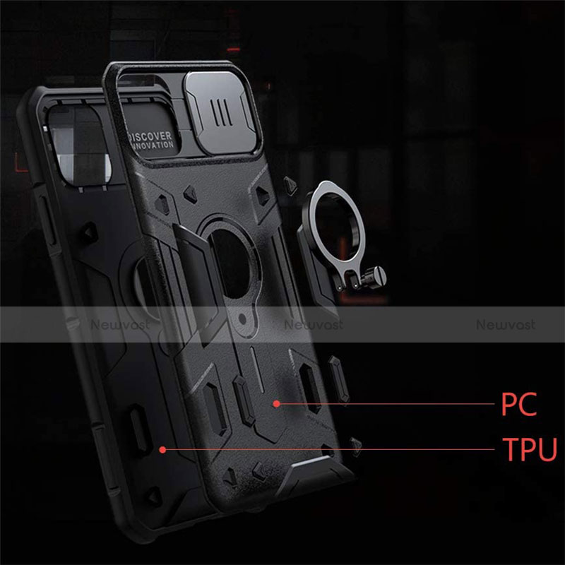 Ultra-thin Silicone TPU Soft Case with Magnetic Finger Ring Stand for Apple iPhone 12 Pro Black