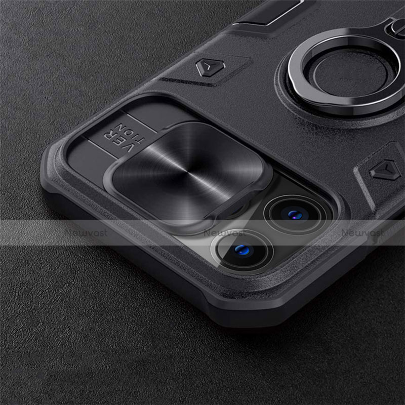 Ultra-thin Silicone TPU Soft Case with Magnetic Finger Ring Stand for Apple iPhone 12 Pro Black