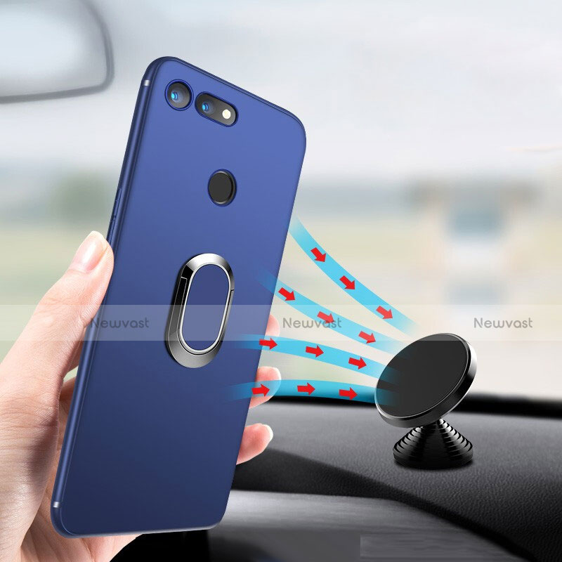 Ultra-thin Silicone TPU Soft Case with Magnetic Finger Ring Stand for Huawei Honor V20 Blue