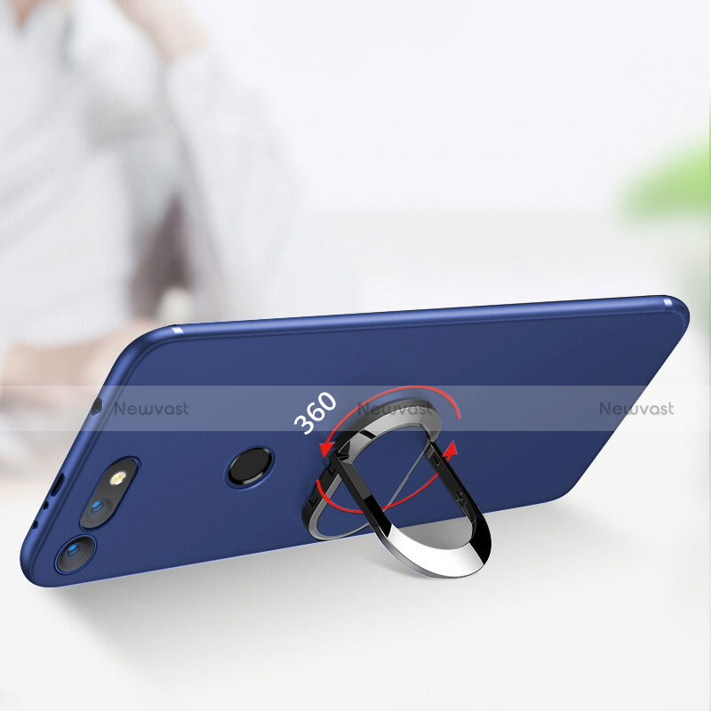 Ultra-thin Silicone TPU Soft Case with Magnetic Finger Ring Stand for Huawei Honor View 20 Blue
