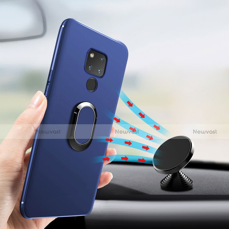 Ultra-thin Silicone TPU Soft Case with Magnetic Finger Ring Stand for Huawei Mate 20 X 5G Blue