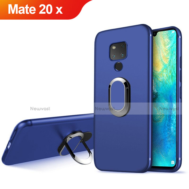 Ultra-thin Silicone TPU Soft Case with Magnetic Finger Ring Stand for Huawei Mate 20 X Blue