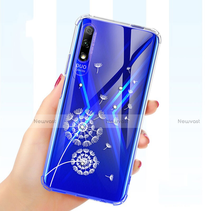 Ultra-thin Transparent Flowers Soft Case Cover for Huawei Honor 9X Blue