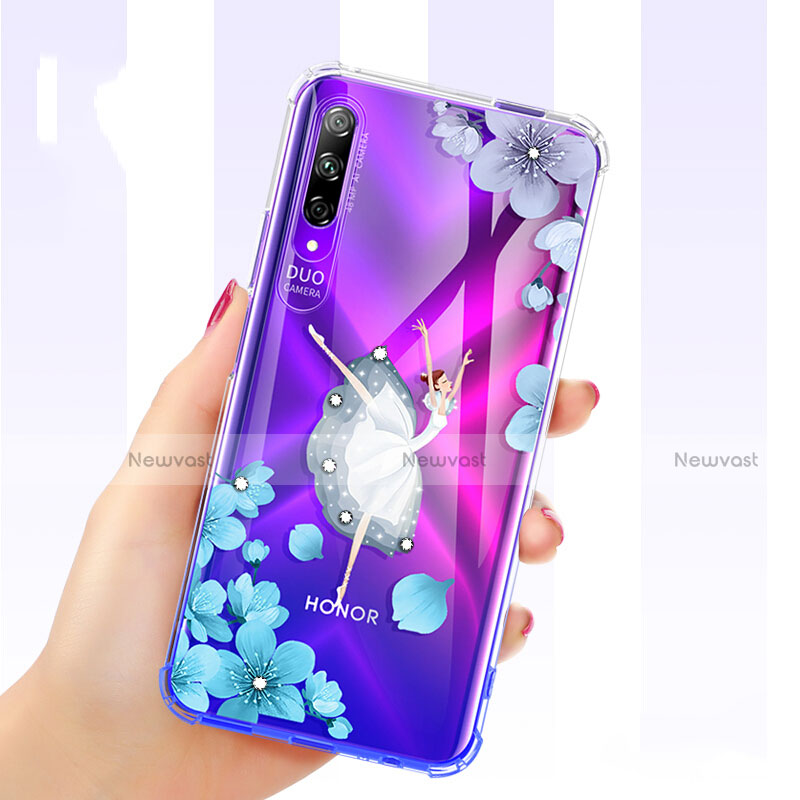 Ultra-thin Transparent Flowers Soft Case Cover for Huawei Honor 9X Pro Blue