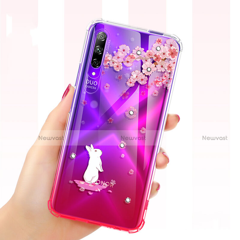 Ultra-thin Transparent Flowers Soft Case Cover for Huawei Honor 9X Pro Red
