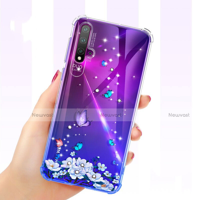 Ultra-thin Transparent Flowers Soft Case Cover for Huawei Nova 5 Purple