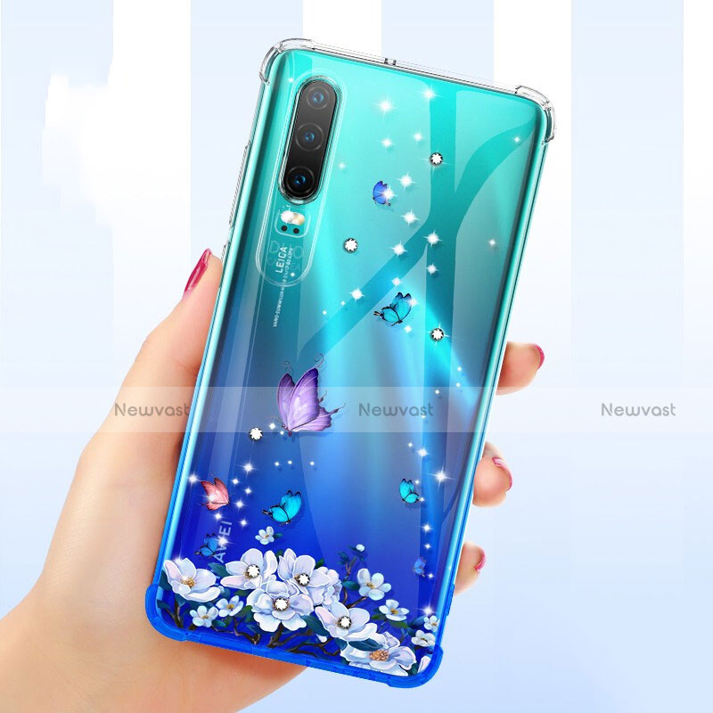 Ultra-thin Transparent Flowers Soft Case Cover for Huawei P30 Purple