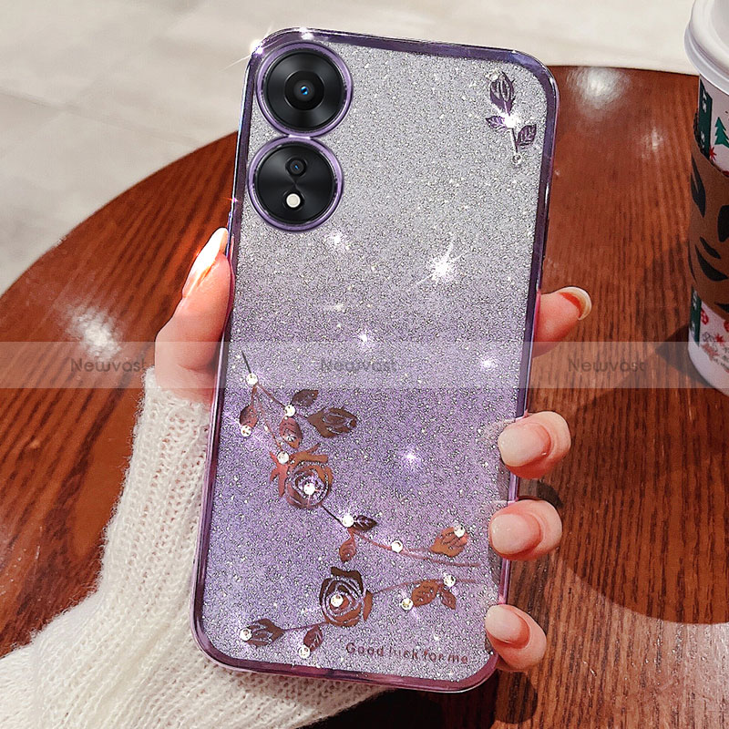 Ultra-thin Transparent Flowers Soft Case Cover for Oppo A58 4G