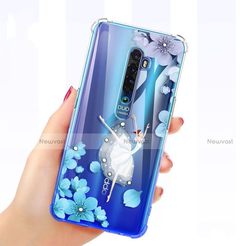 Ultra-thin Transparent Flowers Soft Case Cover for Oppo Reno2 White
