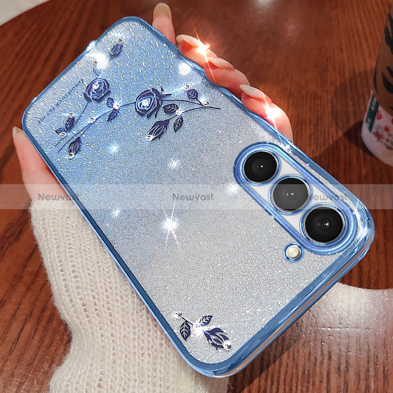 Ultra-thin Transparent Flowers Soft Case Cover for Samsung Galaxy S22 Plus 5G Blue