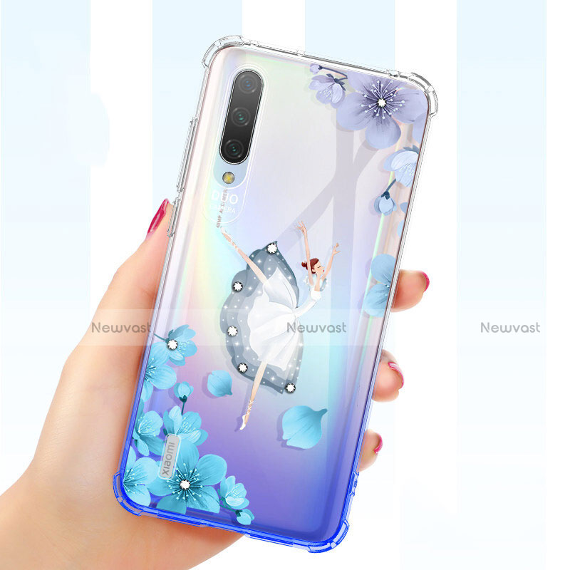 Ultra-thin Transparent Flowers Soft Case Cover for Xiaomi Mi A3 Purple