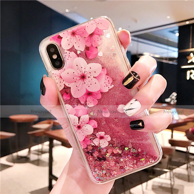 Ultra-thin Transparent Flowers Soft Case Cover T01 for Apple iPhone Xs Max Pink